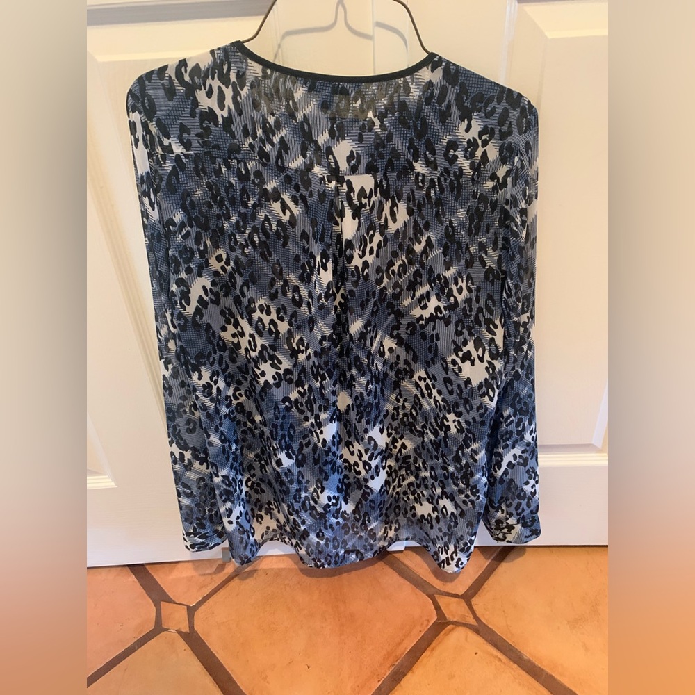 CAbi Blue & Black Animal Print Blouse.  Nice